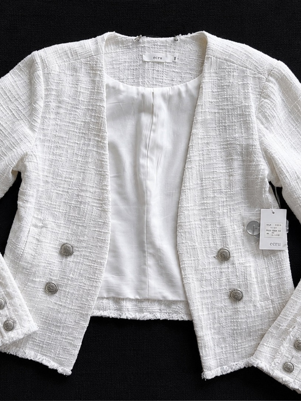ECRU Brand White Textured Tweed Crop Blazer NWT $275 originally! Size Small